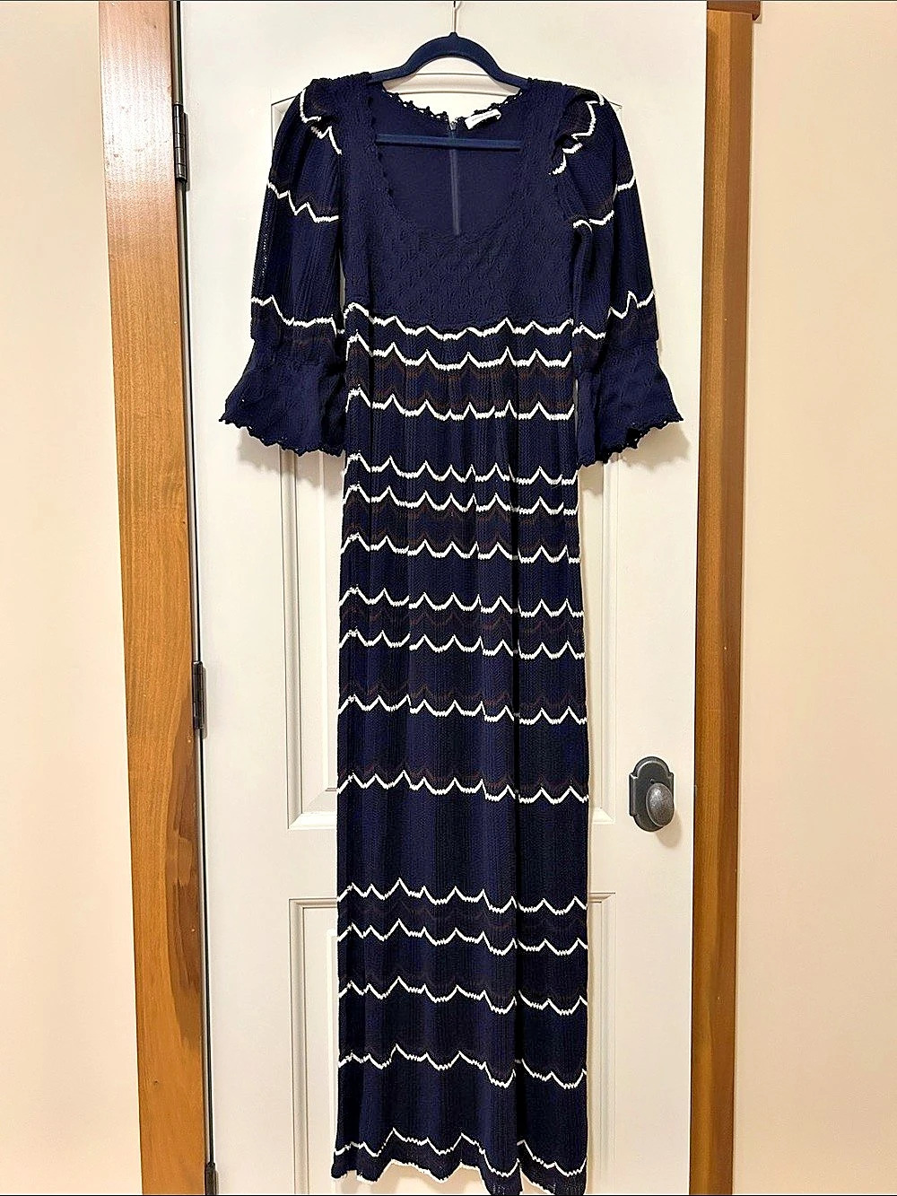 Rebecca Taylor Geometric Marine Blue Lace Sweater Dress